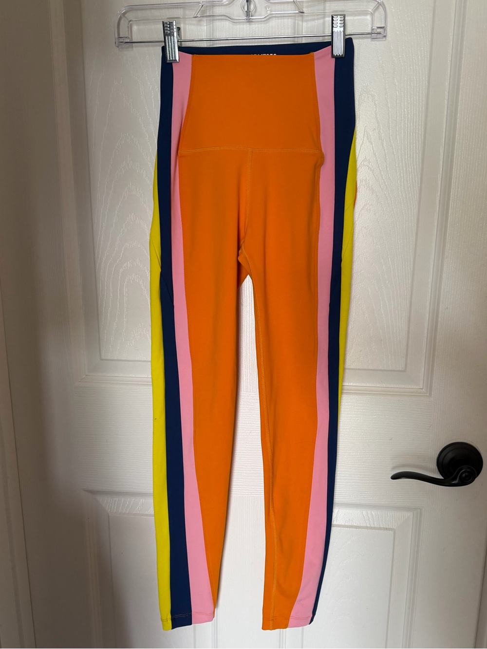 SPLITS59 Women's Orange Colorblock Active Leggings XS - Picture 2 of 6